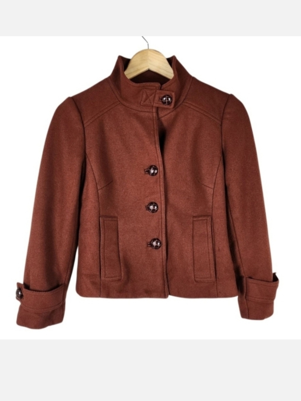 Banana Republic Wool Pea Coat High Collar Floral Lining Rust Size XS